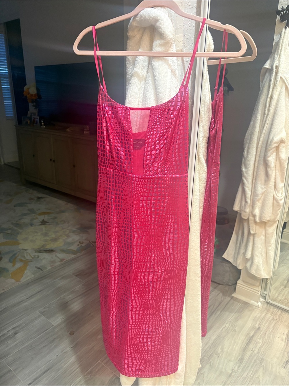 bebe Hot Pink Textured Slip Dress